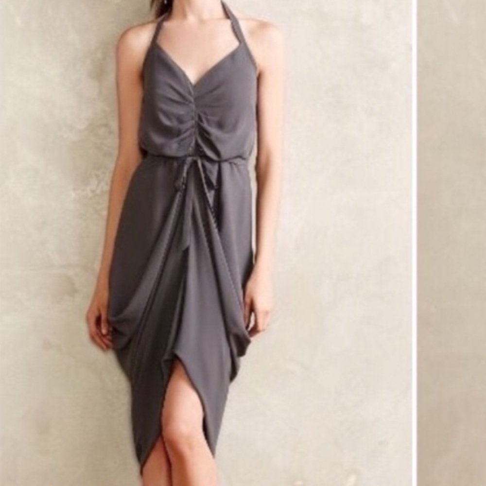 Gray chiffon evening/cocktail halter dress Anthro